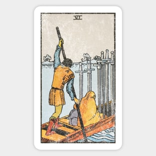 Six of swords tarot card (distressed) Sticker